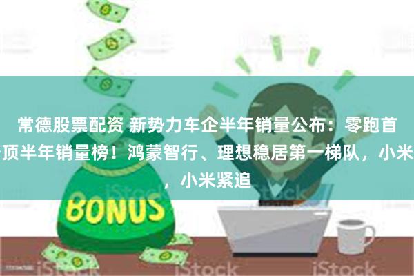 常德股票配资 新势力车企半年销量公布：零跑首次登顶半年销量榜！鸿蒙智行、理想稳居第一梯队，小米紧追